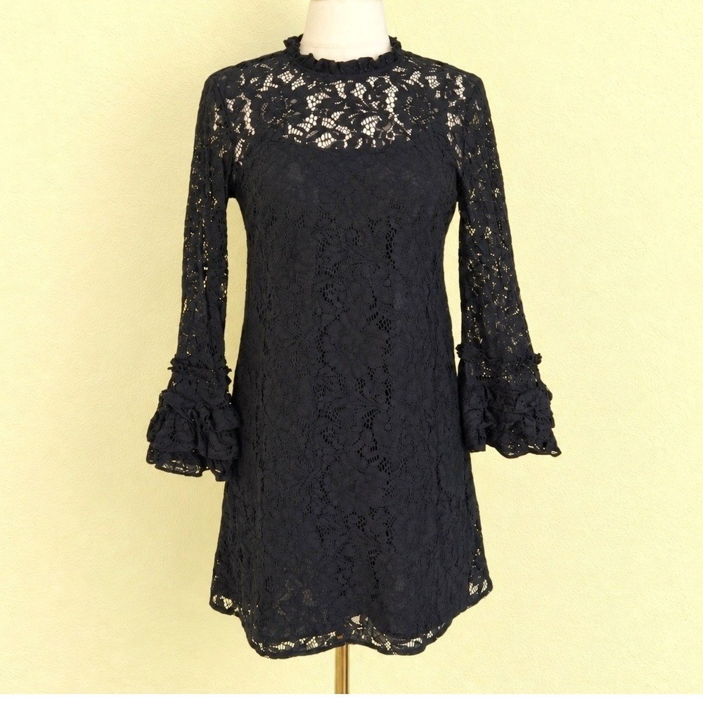 Who What Wear Lace Mini Dress Womens S Black Whimsigoth Ruffle Bell Sleeve